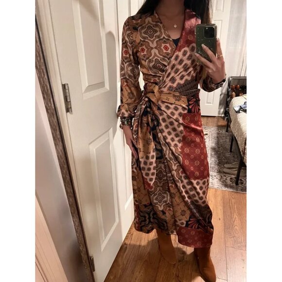 MISA Los Angeles Eliza Patchwork Wrap Dress Size M - Picture 6 of 12